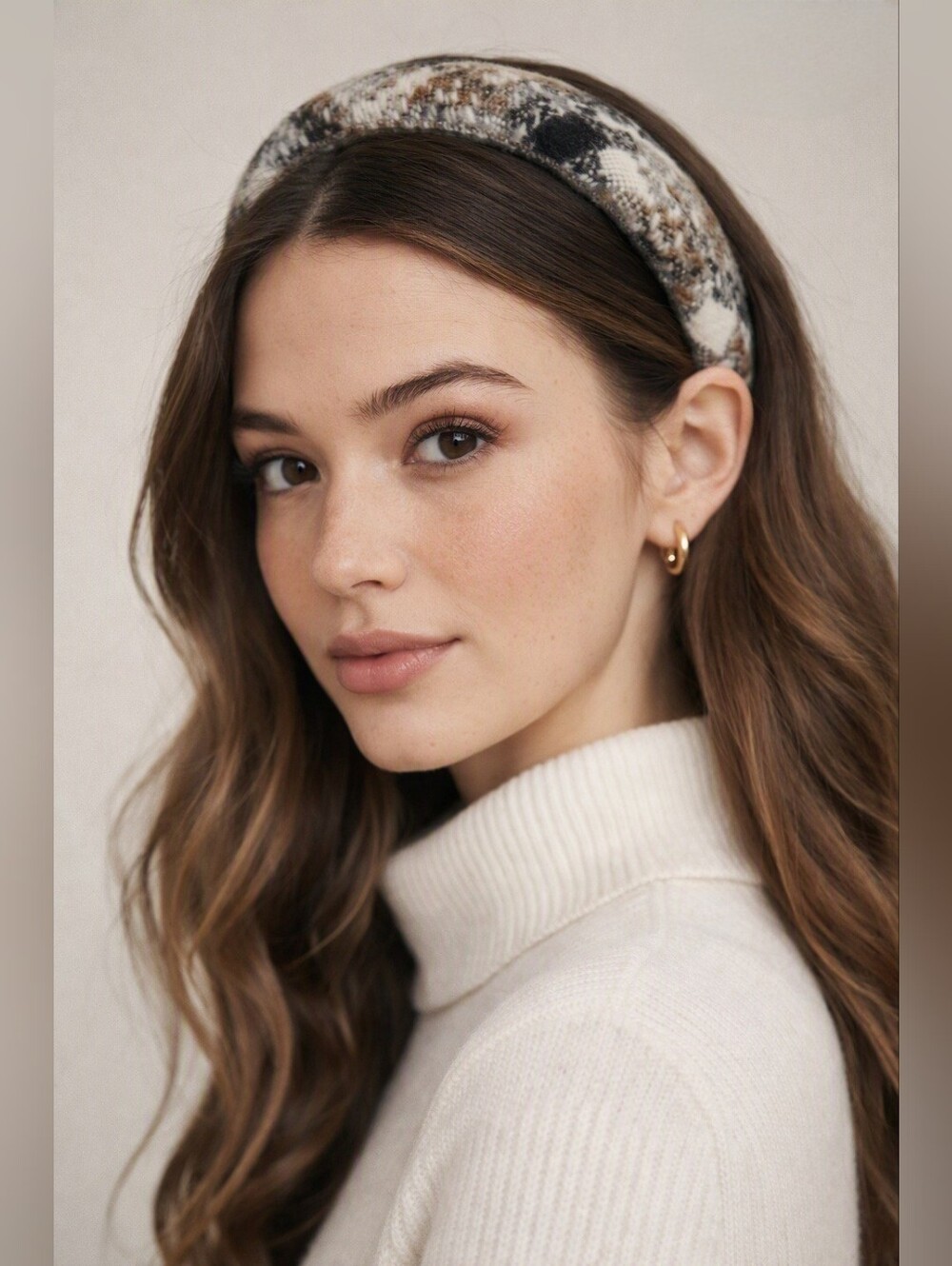 Chic Fall Winter Neutral Tweed Padded Headband